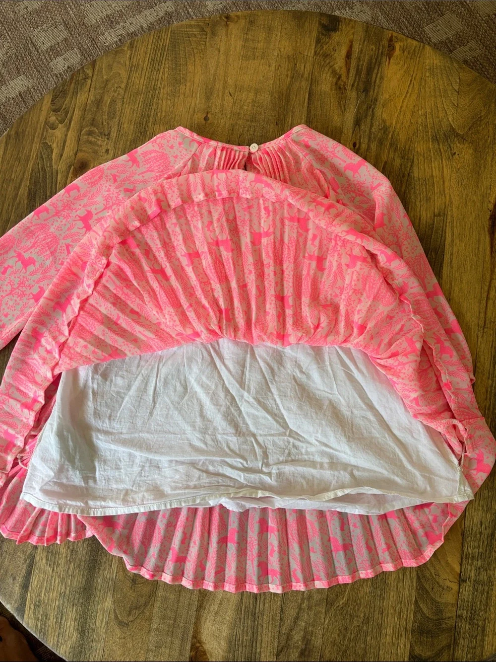 GAP x Sarah Jessica Parker Girls Neon Pink Pleated Long-Sleeve Dress